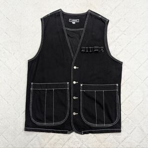 Vintage JNCO Vest Jacket Mens M Black Denim Streetwear Skater Baggy 90s Utility